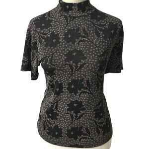 ACW Designs Vintage 90s Semi Sheer Mock Neck Floral Fitted Cropped Top Large